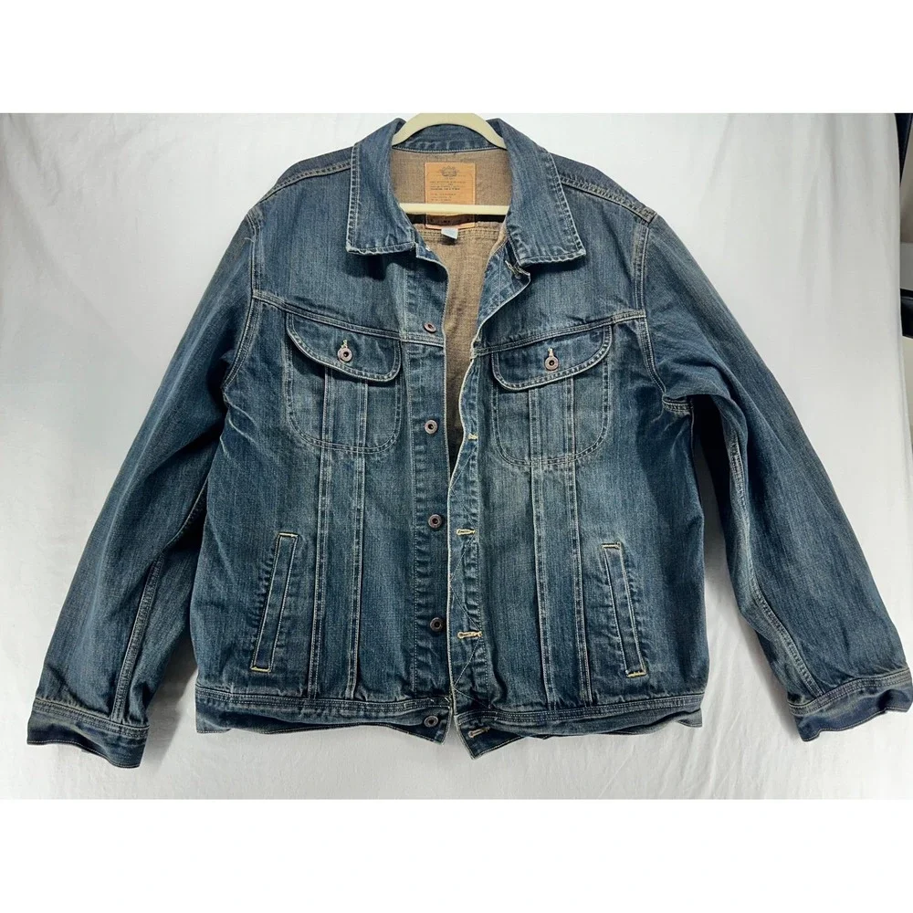 Old Navy Mens XXL Denim Trucker Jacket Dark Wash Cotton Button Up Blue